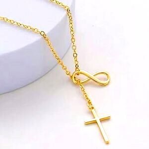18K Gold Plated Infinity Cross Necklace Women's Christmas Birthday Gift NEW!